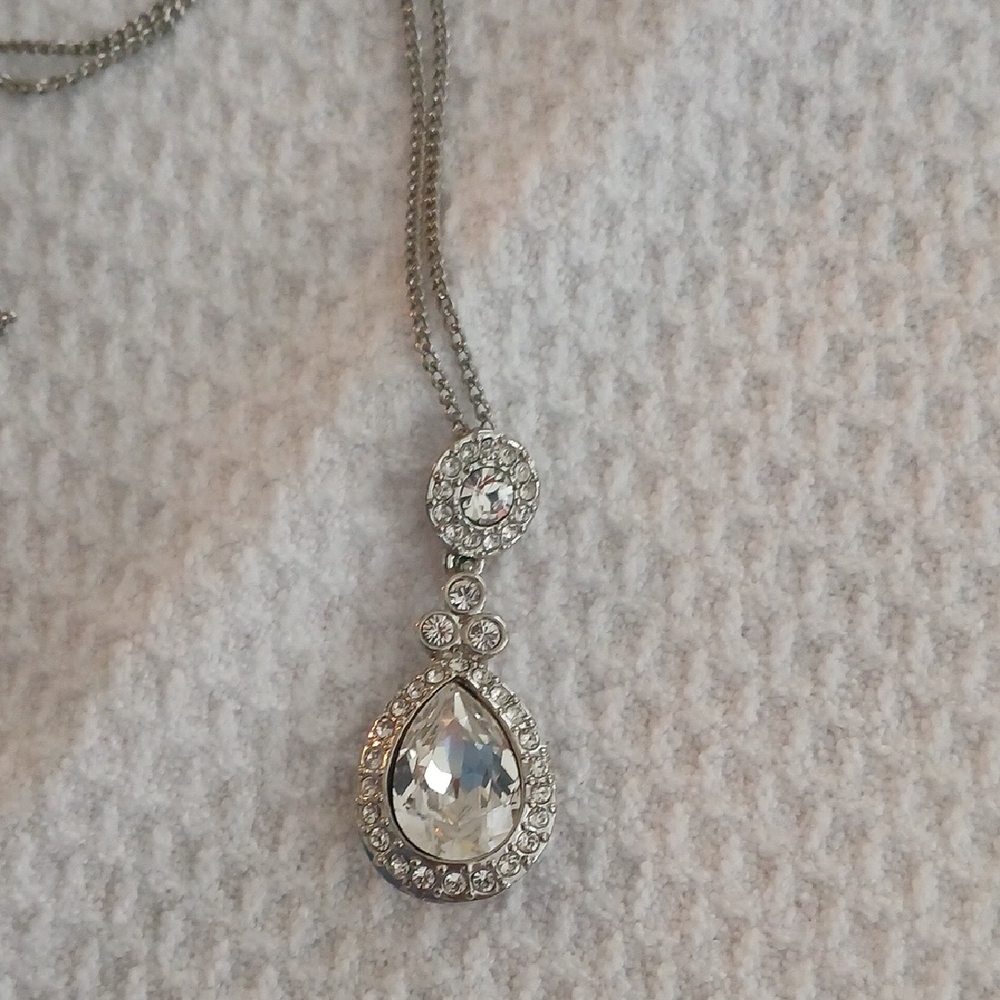 Givenchy Silver Crystal Pendant Necklace